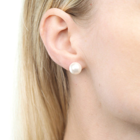 Stříbrné náušnice - syntetická perla, průměr 10 mm