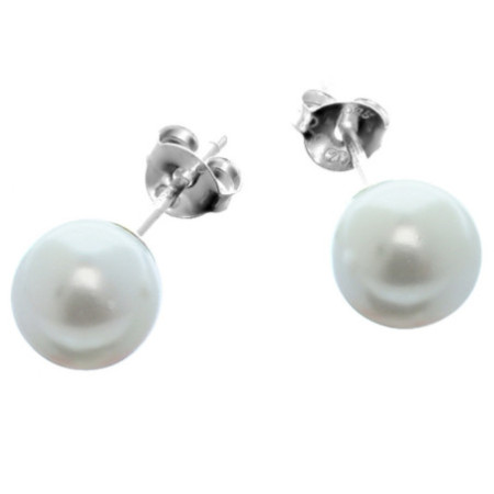 Stříbrné náušnice - syntetická perla, průměr 8 mm