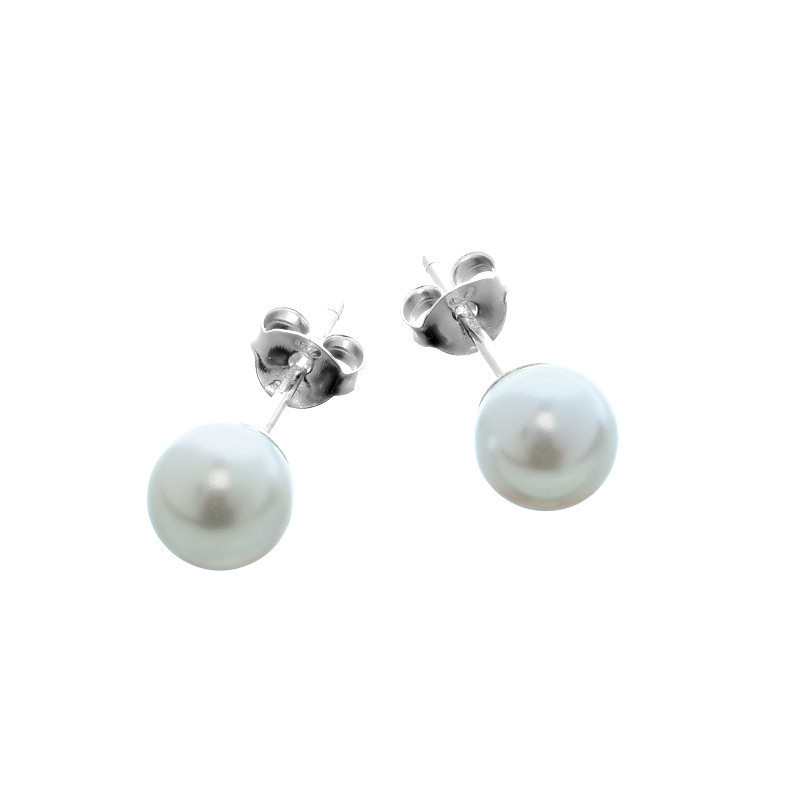 Stříbrné náušnice - syntetická perla, průměr 7 mm