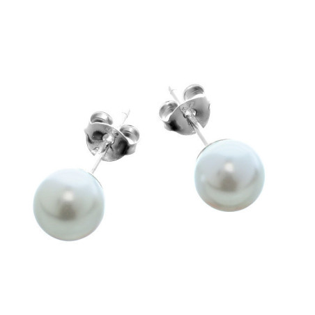 Stříbrné náušnice - bílá syntetická perla ve tvaru kuličky, průměr 7 mm