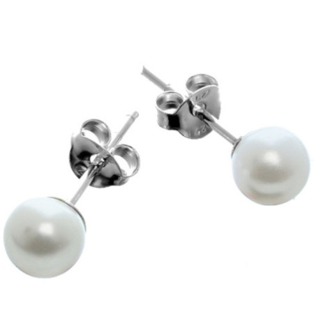 Stříbrné náušnice - syntetická perla, průměr 6 mm