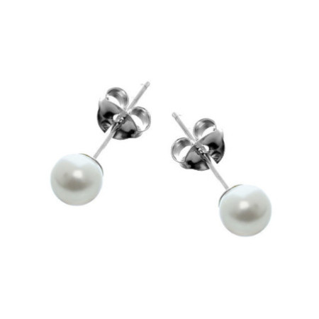 Stříbrné náušnice - syntetická perla, průměr 5 mm