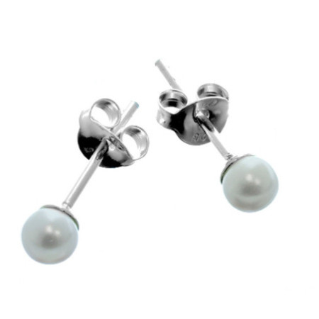 Stříbrné náušnice - syntetická perla, průměr 4 mm