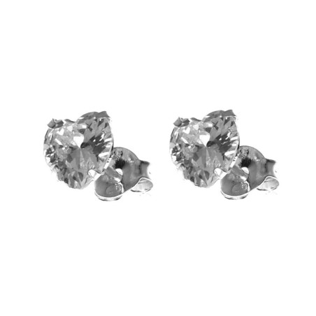 Stříbrné náušnice - srdíčka, čirý zirkon, velikost 6 mm