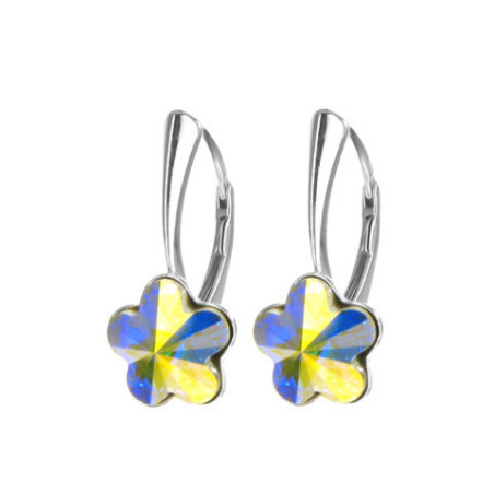 Stříbrné náušnice - kvítek, AB křišťál Swarovski ve tvaru kvítka