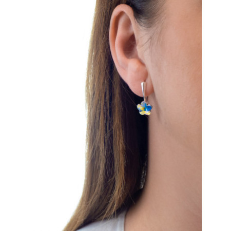 Stříbrné náušnice - kvítek, AB křišťál Swarovski ve tvaru kvítka
