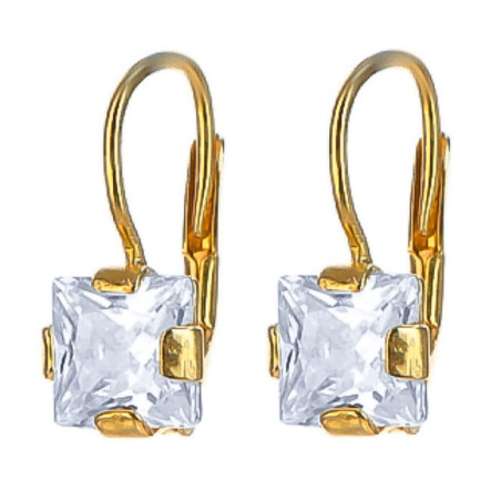 Pozlacené stříbrné náušnice - čirý zirkon ve tvaru čtverce