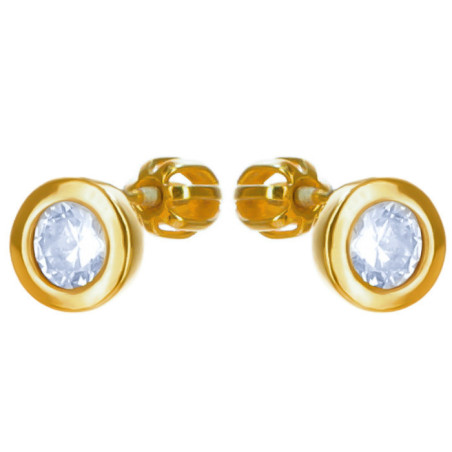 Pozlacené stříbrné náušnice - čirý kulatý zirkon
