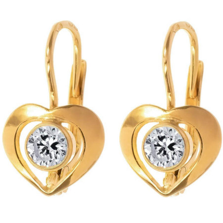 Pozlacené stříbrné náušnice - srdíčka, čirý kulatý zirkon