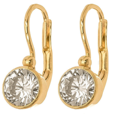 Pozlacené stříbrné náušnice - čirý kulatý zirkon