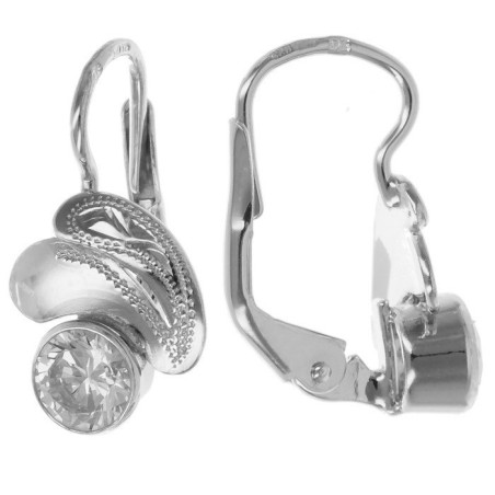 Stříbrné náušnice - s ručním gravírem, čirý kulatý zirkon