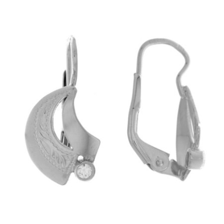 Stříbrné náušnice - s ručním gravírem, čirý kulatý zirkon