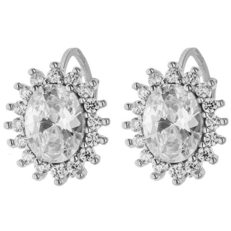 Stříbrné náušnice - čiré kulaté zirkony, čirý oválný zirkon