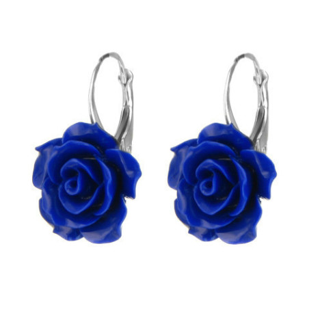 Stříbrné náušnice růžička - modrá glazura