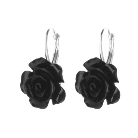 Stříbrné náušnice růžička - černá glazura