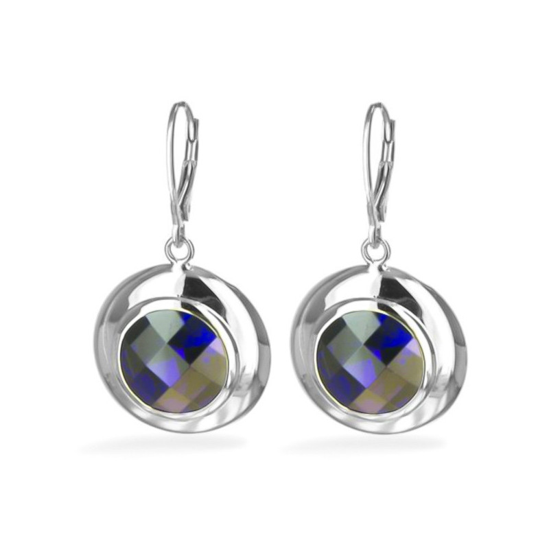 Stříbrné náušnice - fialový kulatý zirkon