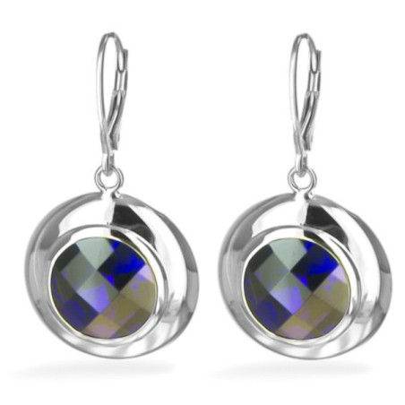 Stříbrné náušnice - fialový kulatý zirkon