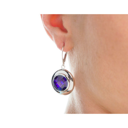 Stříbrné náušnice - fialový kulatý zirkon