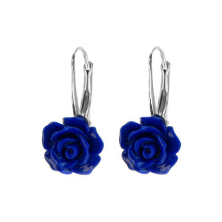 Stříbrné náušnice růžička - modrá glazura