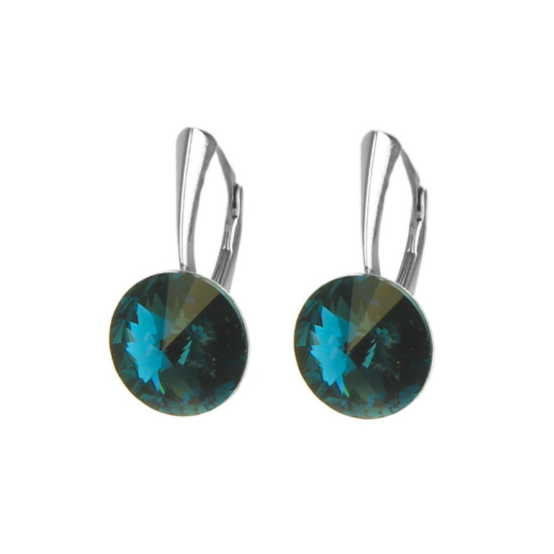 Stříbrné náušnice - modrý kulatý křišťál Swarovski