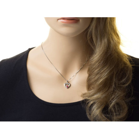 Stříbrný přívěsek - srdíčko, tmavě růžový zirkon ve tvaru srdíčka, čiré kulaté zirkony