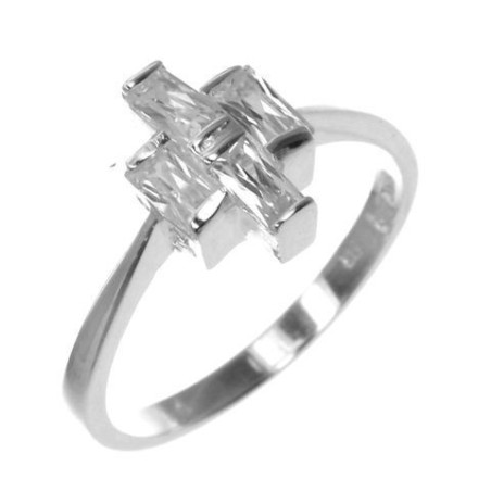 Stříbrný prsten - čiré zirkony ve tvaru obdélníku