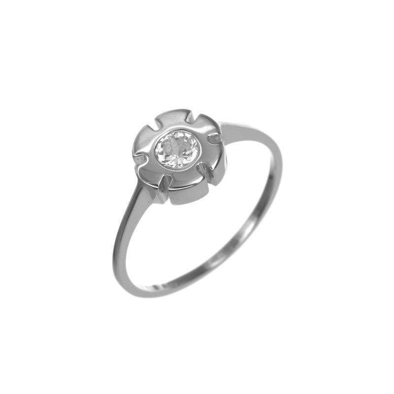 Stříbrný prsten - kvítek, čirý kulatý zirkon