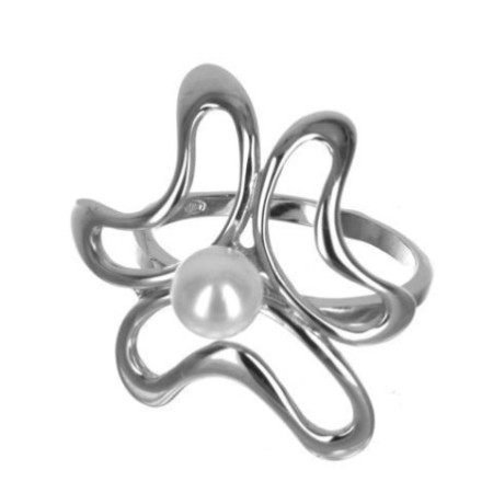 Stříbrný prsten - bílá syntetická perla ve tvaru kuličky