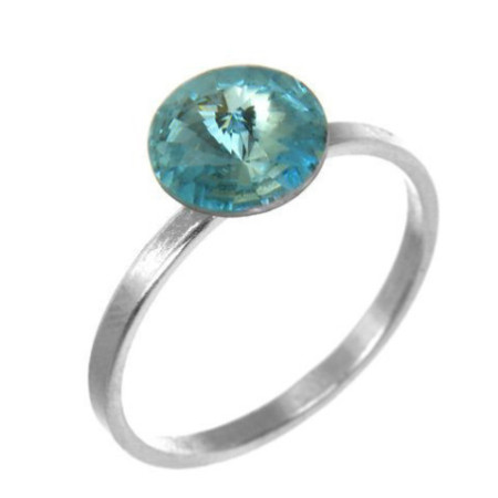 Stříbrný prsten - modrý kulatý křišťál Swarovski