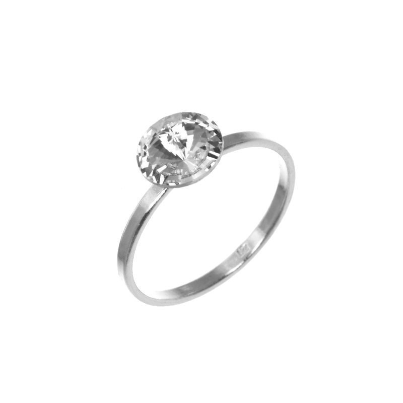 Stříbrný prsten - čirý kulatý křišťál Swarovski