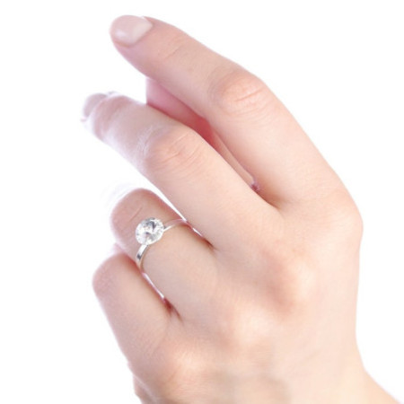 Stříbrný prsten - čirý kulatý křišťál Swarovski