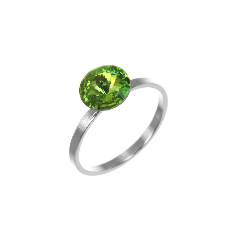 Stříbrný prsten - zelený kulatý křišťál Swarovski
