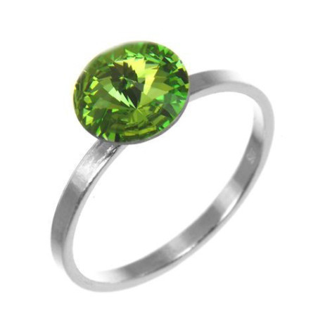Stříbrný prsten - zelený kulatý křišťál Swarovski