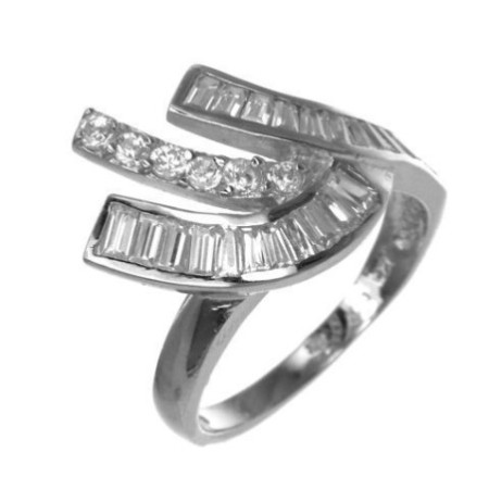 Stříbrný prsten - čiré kulaté zirkony, čiré zirkony ve tvaru obdélníku