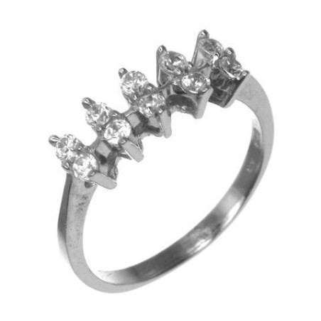 Stříbrný prsten - čiré kulaté zirkony