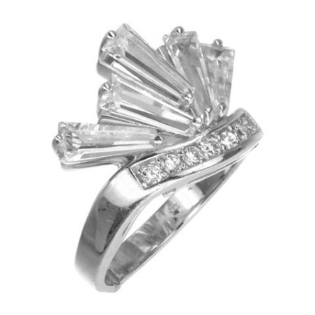 Stříbrný prsten - korunka, čiré zirkony