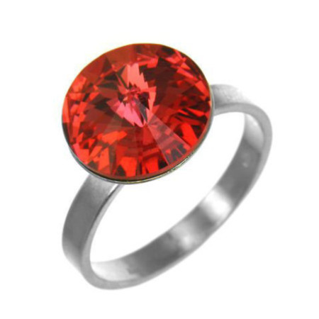 Stříbrný prsten - červený kulatý křišťál Swarovski