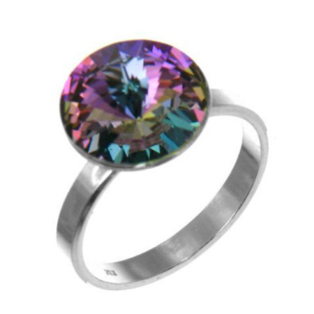 Stříbrný prsten - fialový kulatý křišťál Swarovski