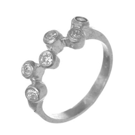 Stříbrný prsten - čiré kulaté zirkony