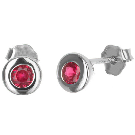 Stříbrné náušnice - tmavě růžový kulatý zirkon