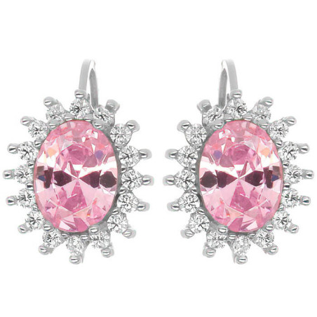 Stříbrné náušnice - oválný zirkon, čiré kulaté zirkony