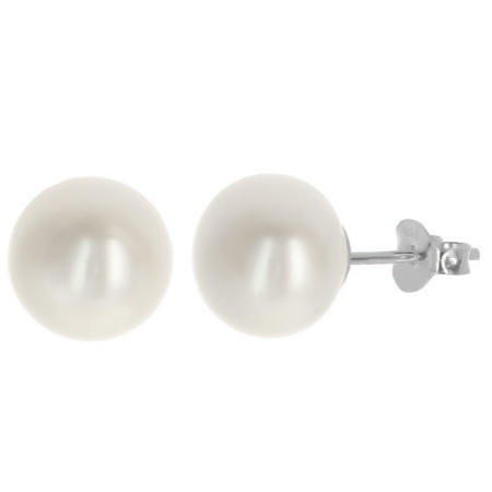 Stříbrné náušnice - bílá přírodní perla, velikost 10 mm
