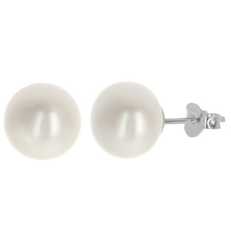Stříbrné náušnice - bílá přírodní perla, velikost 10 mm