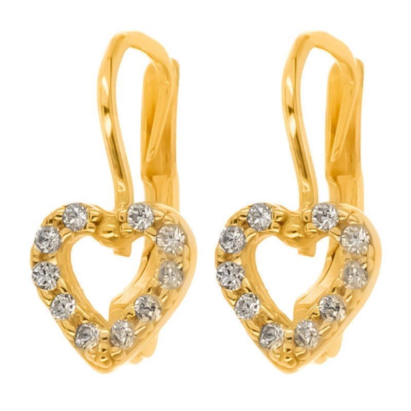 Pozlacené stříbrné náušnice - srdíčka, čiré kulaté zirkony