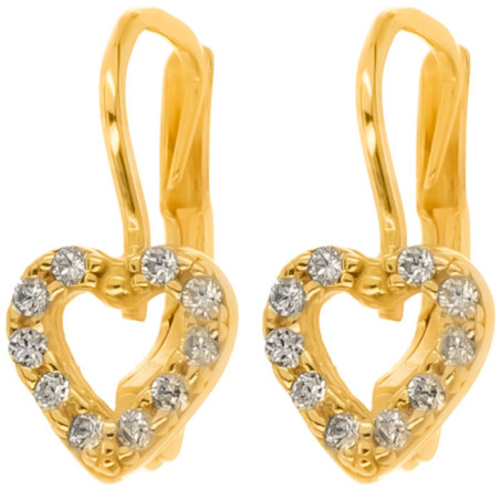 Pozlacené stříbrné náušnice - srdíčka, čiré kulaté zirkony