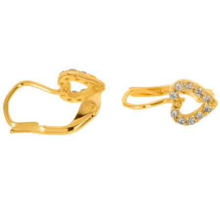 Pozlacené stříbrné náušnice - srdíčka, čiré kulaté zirkony