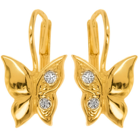 Pozlacené stříbrné náušnice - motýl, čiré kulaté zirkony