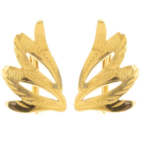 Pozlacené stříbrné náušnice - list, s ručním gravírem