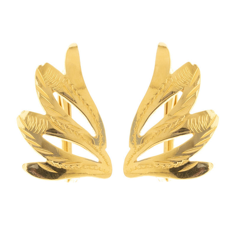 Pozlacené stříbrné náušnice - list, s ručním gravírem