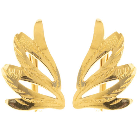 Pozlacené stříbrné náušnice - list, s ručním gravírem